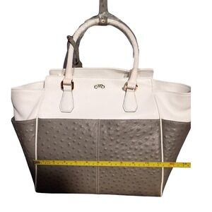 RoviMoss Girlfriend Satchel Grey White Ostrich Embossed Leather Handbag